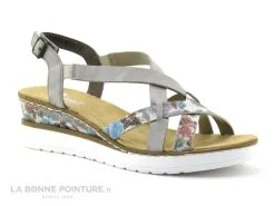 Rieker V3809-90 - Blanc - Gris - Sandale Compensee Femme