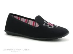 RYB 7009000 D318 Noir - Interieur Rayures Roses - Chausson Femme