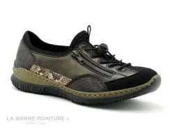 Rieker N3261-00 - Chaussure Basse Femme Noire - Croco - Boa