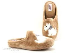 Ouf ! Ouf TACHIEN Saumon - Chien Blanc - Pantoufle Mule Femme