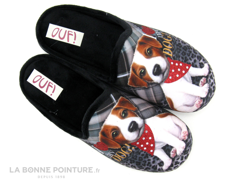 Ouf ! Ouf TIDOG Noir - Pantoufle Femme Avec Chien - I Love My Dog 2 Ouf ! Ouf TIDOG Noir - Pantoufle Femme Avec Chien - I Love My Dog – Image 2