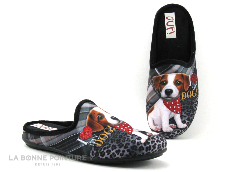 Ouf ! Ouf TIDOG Noir - Pantoufle Femme Avec Chien - I Love My Dog 1 Ouf ! Ouf TIDOG Noir - Pantoufle Femme Avec Chien - I Love My Dog
