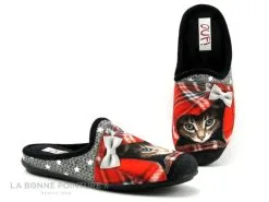 Ouf ! Ouf TIZIEUX Rouge - Noir - Pantoufle Mule Avec Chat