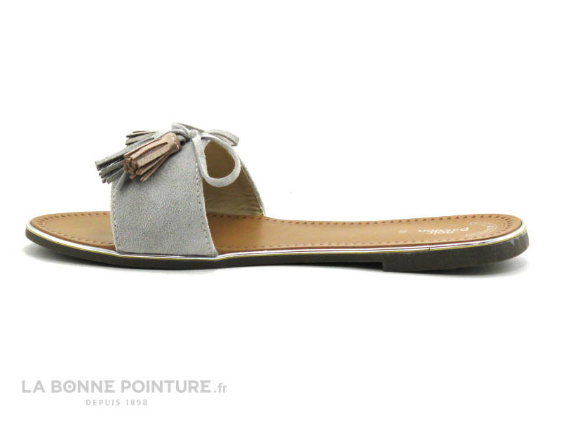 Noir Passion CH692 Gris - Mule Plate - Pompons 2 Noir Passion CH692 Gris - Mule Plate - Pompons – Image 2