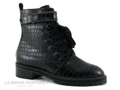The Divine Factory QL4560 Noir Croco - Bottine A Lacet Femme