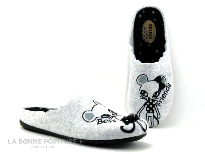 Selkis 21241 Gris - Souris Best Friends - Pantoufle Femme 1 Selkis 21241 Gris - Souris Best Friends - Pantoufle Femme