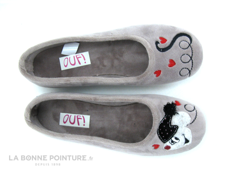 Ouf ! Ouf TRALY Taupe - Souris Bonnet Noir - Coeurs - Pantoufle Ballerine 3 Ouf ! Ouf TRALY Taupe - Souris Bonnet Noir - Coeurs - Pantoufle Ballerine – Image 3