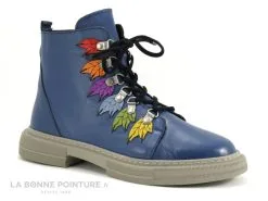 Karyoka TESS Ocean - Feuilles Multicolores - Boots Femme Cuir Bleu