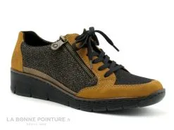 Rieker 53716-22 - Gris Jaune Bronze - Chaussure Basse Compensee
