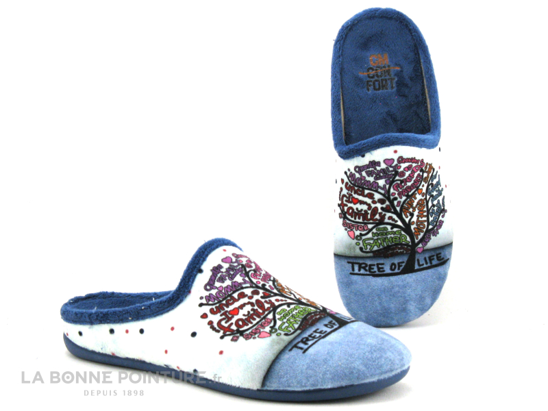 CM Confort Bleu - Arbre De Vie - Pantoufle Mule Femme 1 CM Confort Bleu - Arbre De Vie - Pantoufle Mule Femme