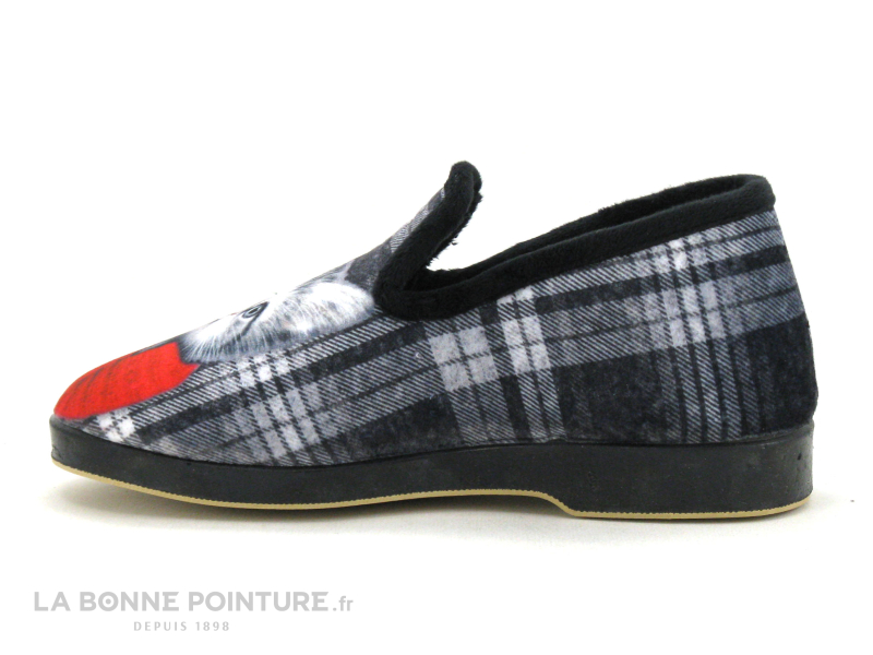 Ouf ! Ouf SANGUINE Noir - Ecossais - Chat Gilet Rouge - Charentaise Femme 2 Ouf ! Ouf SANGUINE Noir - Ecossais - Chat Gilet Rouge - Charentaise Femme – Image 2