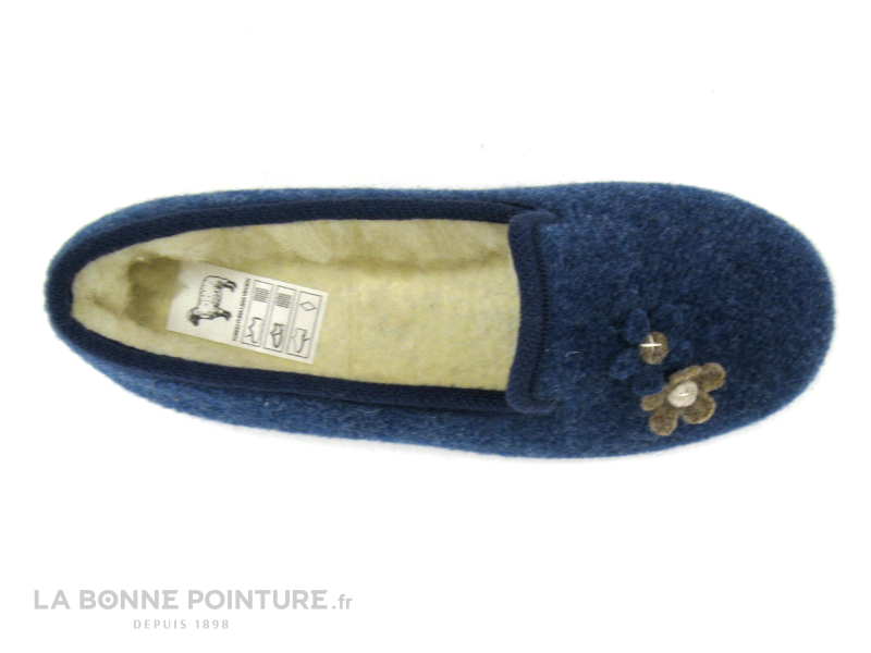 Soca 340 Indigo - Chausson Femme Bleu - 2 Fleurs - Interieur Laine 4 Soca 340 Indigo - Chausson Femme Bleu - 2 Fleurs - Interieur Laine – Image 4