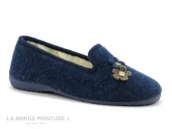 Soca 340 Indigo - Chausson Femme Bleu - 2 Fleurs - Interieur Laine