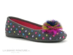 ZEL'S Zels 2378 Gris - Pois Et Pompon Multicolores - Pantoufle Ballerine