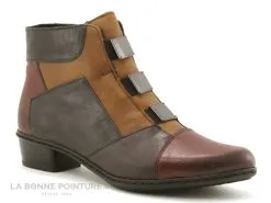 Rieker Y0764-35 - Bordeaux Camel Marron Noir - Bottine Femme