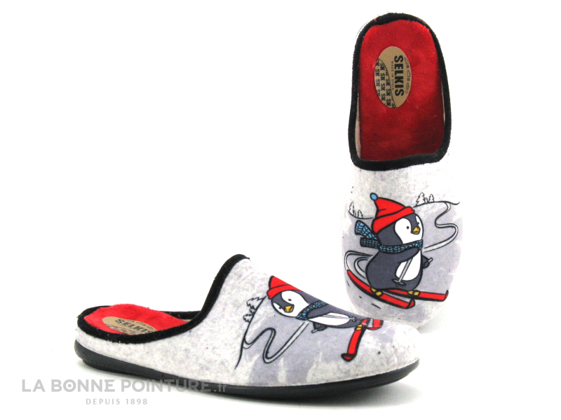 Selkis 22332 Gris - Pingouin A Skis - Pangoufle Mule Femme 1 Selkis 22332 Gris - Pingouin A Skis - Pangoufle Mule Femme