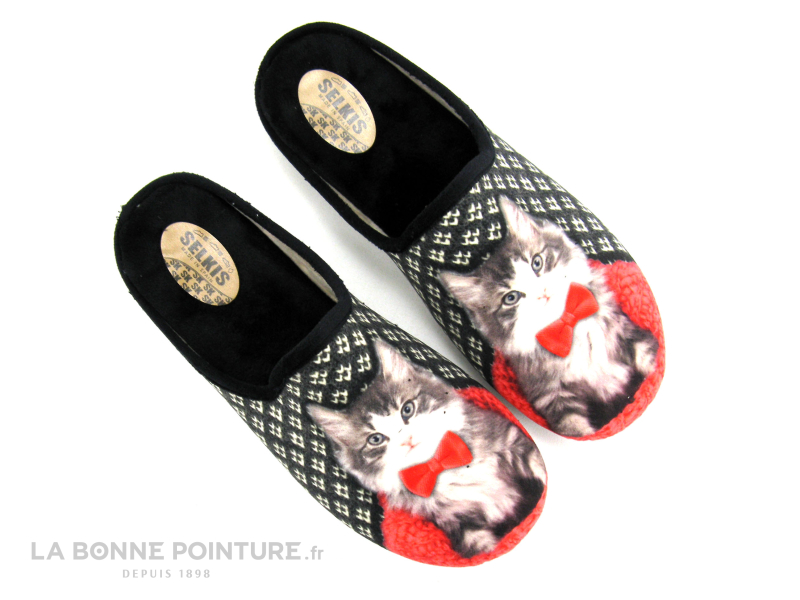 Selkis 21331 Noir Imprime - Pantoufle Mule - Chat Noeud Papillon Rouge 2 Selkis 21331 Noir Imprime - Pantoufle Mule - Chat Noeud Papillon Rouge – Image 2