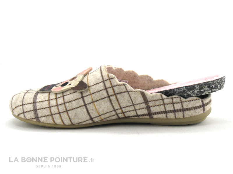 ZEL'S Zels 41162 Beige Carreaux - Chiens - Pantoufle Mule Femme 3 ZEL'S Zels 41162 Beige Carreaux - Chiens - Pantoufle Mule Femme – Image 3
