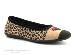 RYB 226029 Beige Noir Leopard - Coeur - Pantoufle Ballerine