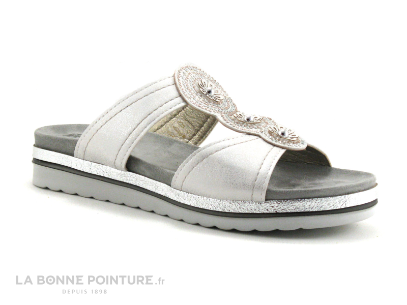 Moran's Morans MOUREZE 26148 Blanc Argent - 3 Fleurs - Mule Femme 1 Moran's Morans MOUREZE 26148 Blanc Argent - 3 Fleurs - Mule Femme