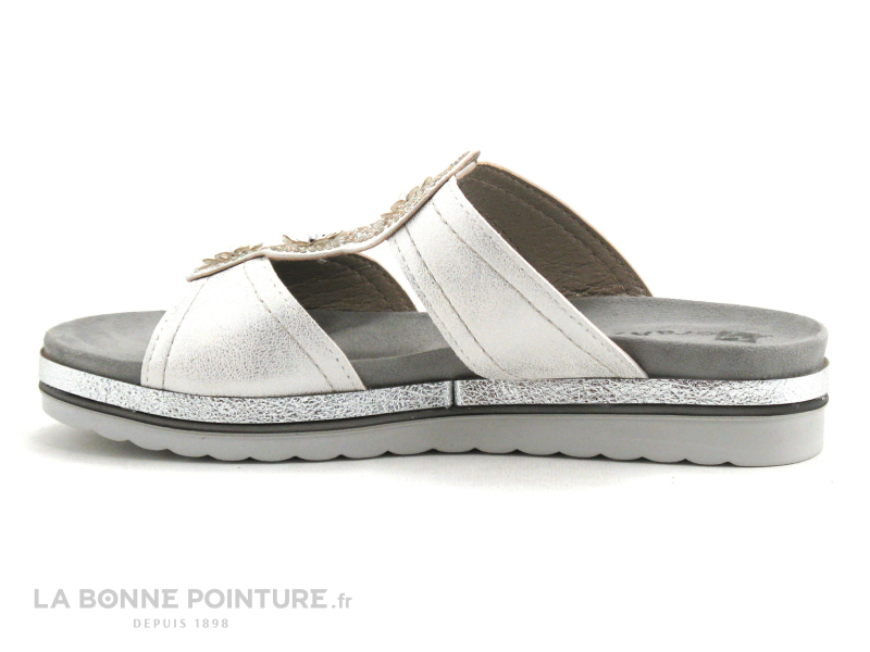 Moran's Morans MOUREZE 26148 Blanc Argent - 3 Fleurs - Mule Femme 2 Moran's Morans MOUREZE 26148 Blanc Argent - 3 Fleurs - Mule Femme – Image 2