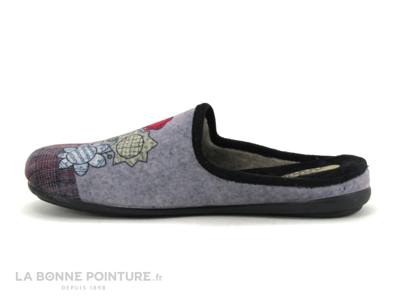 Selkis 22340 - Gris - Fleurs Multicolores - Pantoufle Mule Femme 2 Selkis 22340 - Gris - Fleurs Multicolores - Pantoufle Mule Femme – Image 2