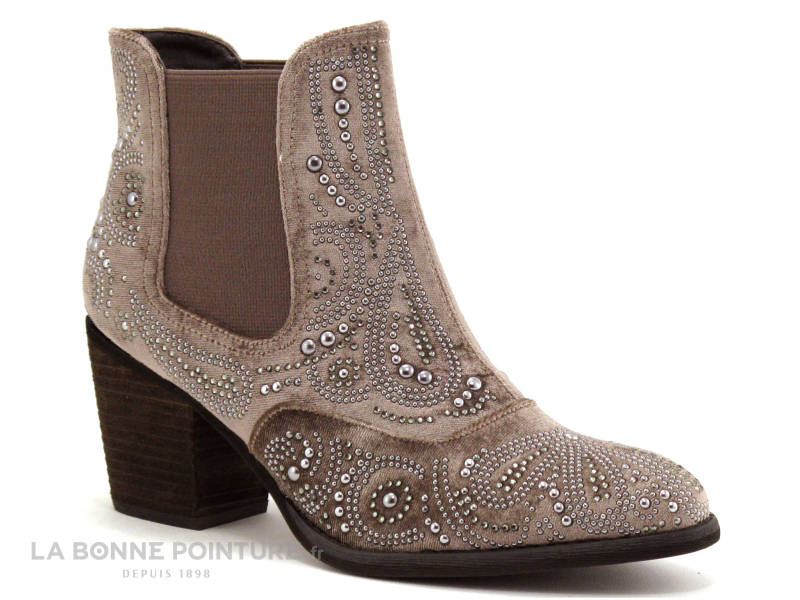 Alma En Pena I18287 - Velours Taupe - Perles - Boots Western Talon 5 Alma En Pena I18287 - Velours Taupe - Perles - Boots Western Talon – Image 5
