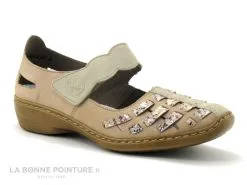Rieker 41369-60 Beige - Chaussure Femme Avec Bride Velcro