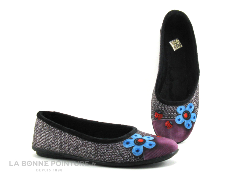 RYB 6002516 Noir Gris Violet - Fleur Et Coccinelles - Pantoufle 1 RYB 6002516 Noir Gris Violet - Fleur Et Coccinelles - Pantoufle