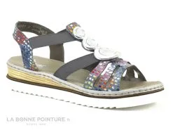 Rieker 679L4-90 - Bleu - Multicolore - Sandale Femme - Brides Elastique