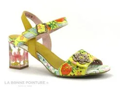 Laura Vita LUCIEO 07 Jaune - Sandale Talon Haut Fleuri