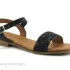 Eva Frutos 3090 Noir Et Paillete - Sandale Plate Femme