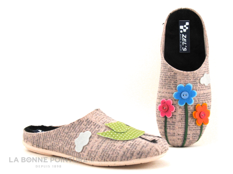 ZEL'S Zels 4413 Rose Nude - Oiseau - Fleurs - Pantoufle Mule Femme 1 ZEL'S Zels 4413 Rose Nude - Oiseau - Fleurs - Pantoufle Mule Femme