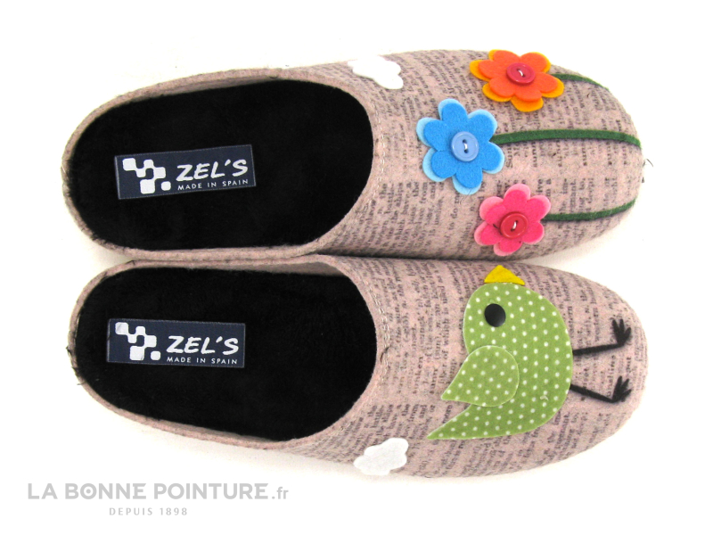 ZEL'S Zels 4413 Rose Nude - Oiseau - Fleurs - Pantoufle Mule Femme 4 ZEL'S Zels 4413 Rose Nude - Oiseau - Fleurs - Pantoufle Mule Femme – Image 4