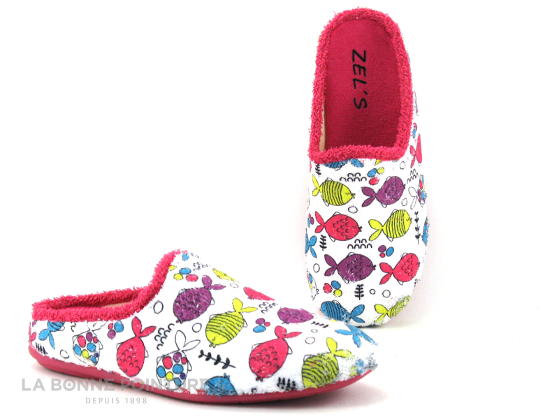 ZEL'S Zels 4583 Fucsia - Poissons Multicolores - Pantoufles Mule Femme 1 ZEL'S Zels 4583 Fucsia - Poissons Multicolores - Pantoufles Mule Femme