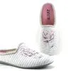 ZEL'S Zels 4594 Gris - Rayures Et Fleur Brodee - Pantoufle Mule Femme