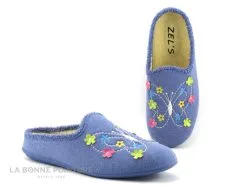ZEL'S Zels 4523 Francia - Pantoufle Mule Femme Bleu Ciel - Papillon Et Fleurs
