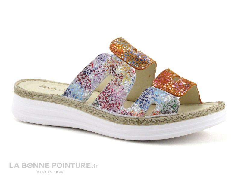 Pedi Girl ZAK Blanc Orange - Mule Femme Semelle Compensee 1 Pedi Girl ZAK Blanc Orange - Mule Femme Semelle Compensee