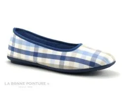 RYB 2260171 Bleu Carreaux - Pantoufle Ballerine Souple - Femme
