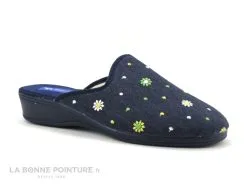 ZEL'S Zels 9599 Marino - Pantoufle Femme Bleu Jeans - Pois Et Fleurs