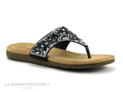 Moran's Morans KIELLA Noir - Tong Femme Large Bride Avec Avec Perles